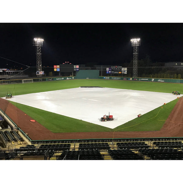 12 Mil Polyethylene Baseball Field Tarp Being Set Up