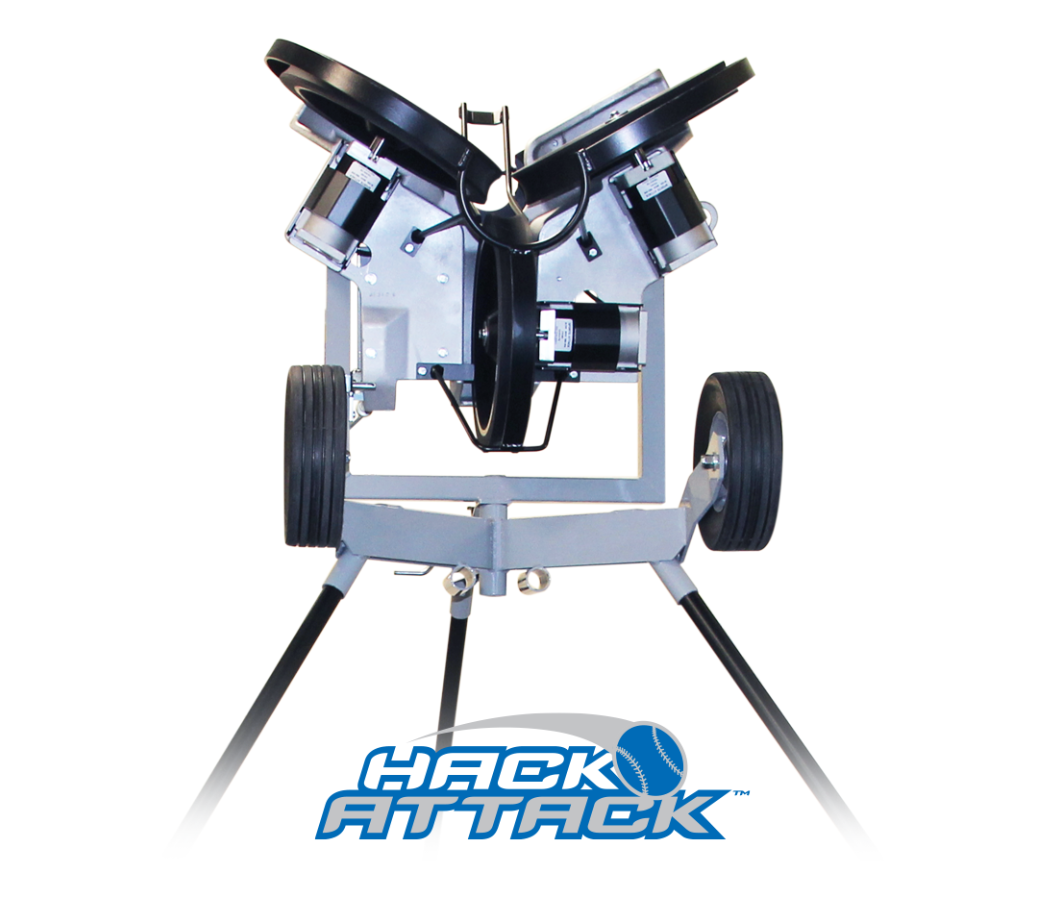 Hack Attack pitching machine with the Hack Attack logo