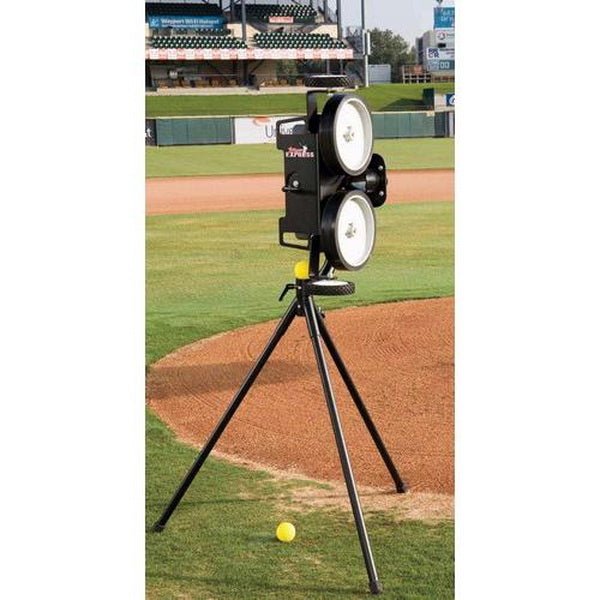 Bulldog 2 Wheel Elite Pitching Machine For Baseball Or Softball full view on the field