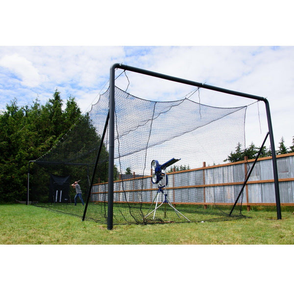 Iron Horse Commercial Batting Cage System Outdoor Side View with Pitching Machine