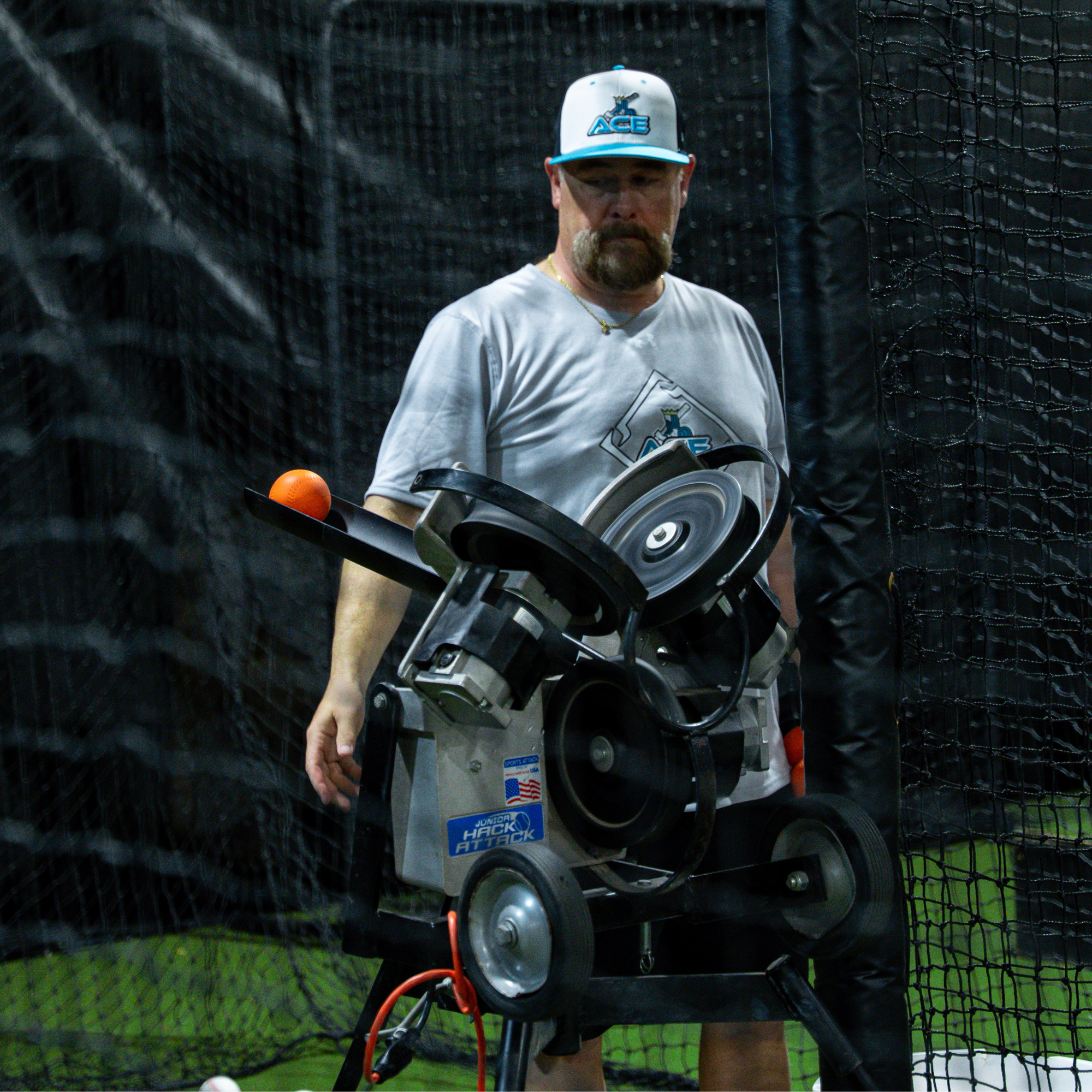Jr. Hack Attack Baseball Pitching Machine With Extended Timing Chute Angled View