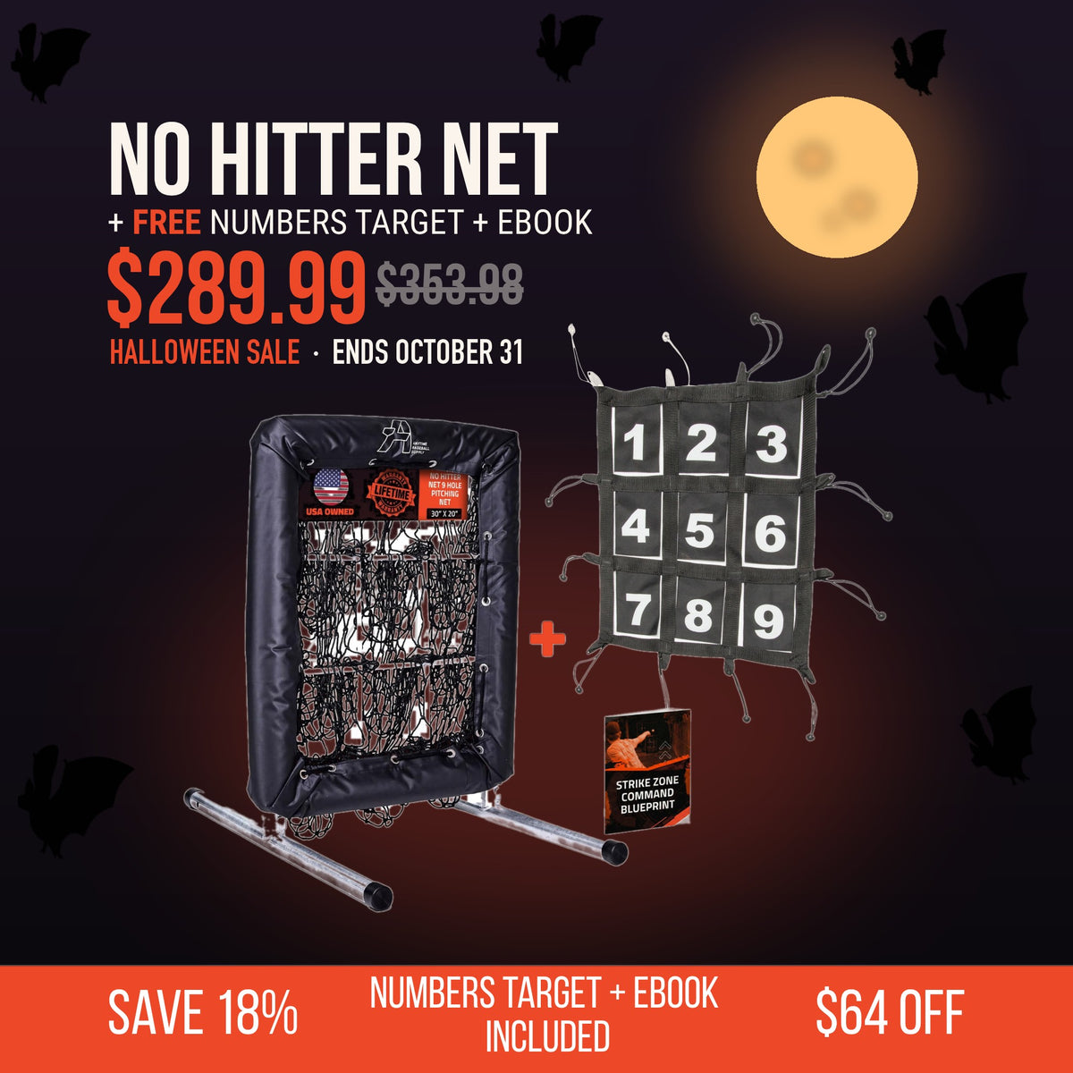 No Hitter Net + FREE Numbers Target + eBook, $289.99, Halloween Sale ends October 31