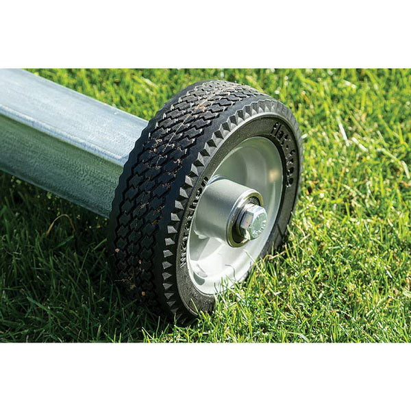 Padded Pitcher's L-Screen - 7' x 5' Wheels Close Up View