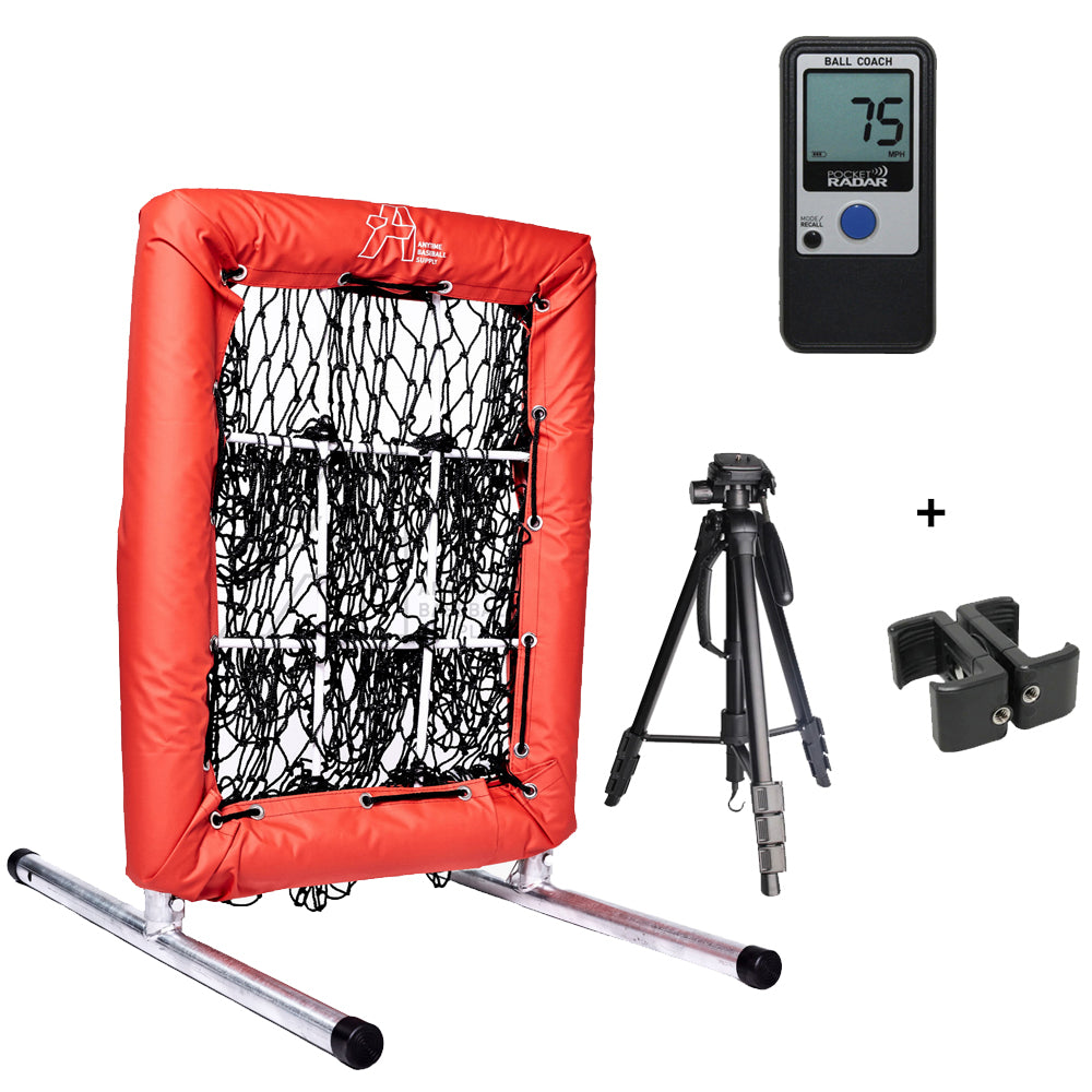 Pitcher's Velocity & Command System - 9 Square Pitching Net + Radar Red