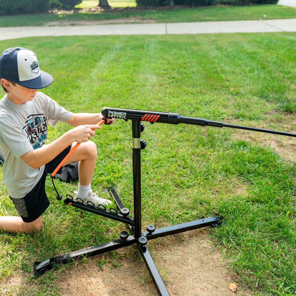 Power Hitter Baseball Swing Trainer Batting Tee Being Set Up