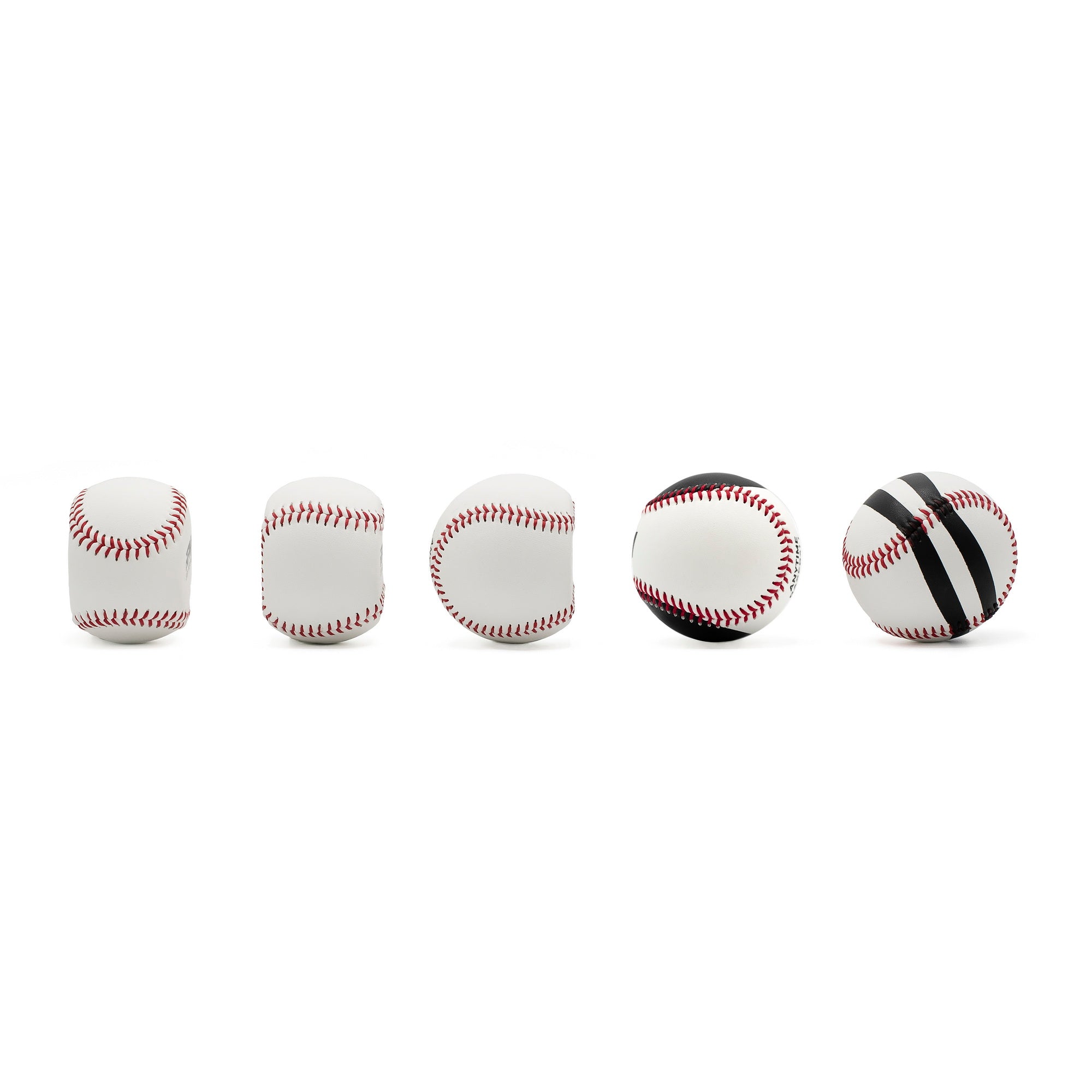 Five RPM Baseball Spin Trainer with different designs on a white background