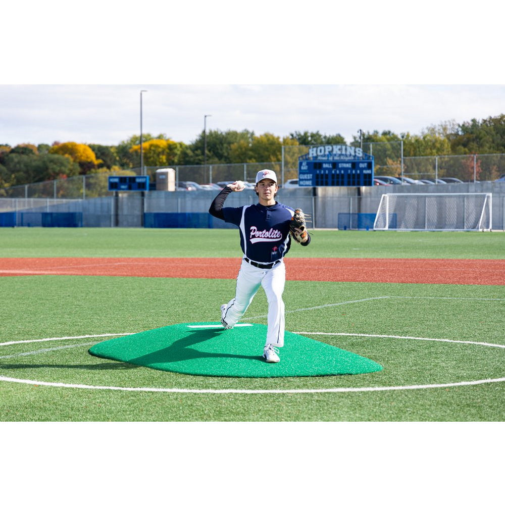 PortoLite 8" Full Length Portable Pitching Mound green front side view pitcher