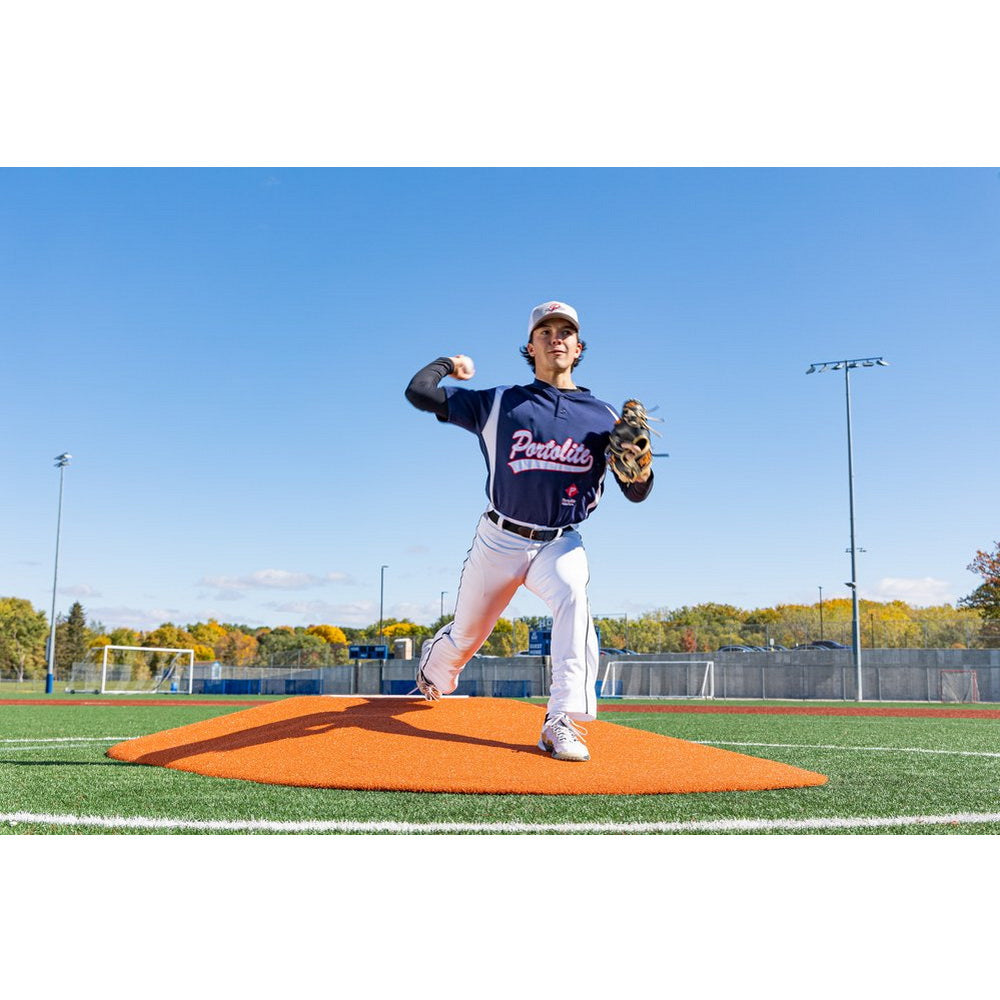 PortoLite 8" Two-Piece Portable Pitching Mound clay front view pitcher