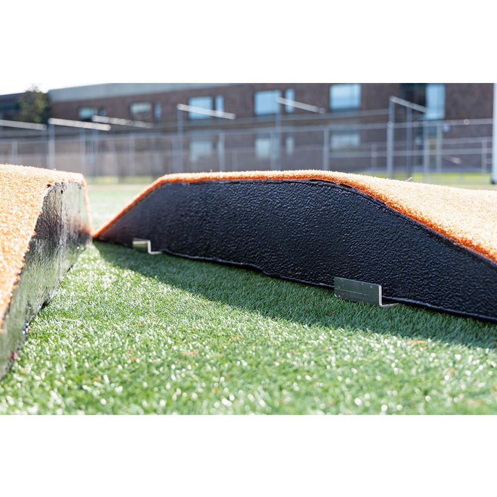 PortoLite 8" Two-Piece Portable Pitching Mound clay split view close up