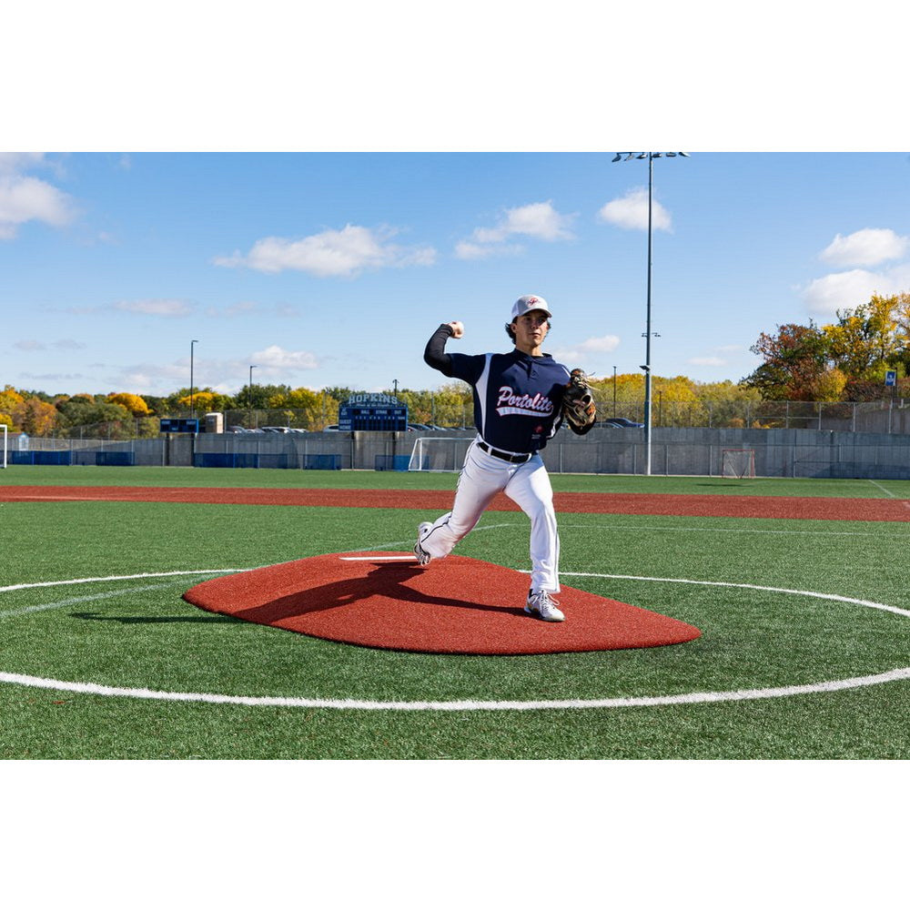 PortoLite 8" Two-Piece Portable Pitching Mound red front view pitcher