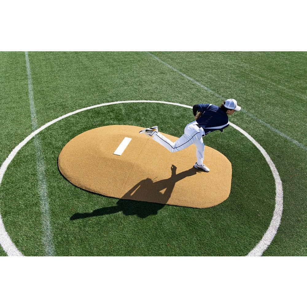 PortoLite 8" Two-Piece Portable Pitching Mound tan top view pitcher