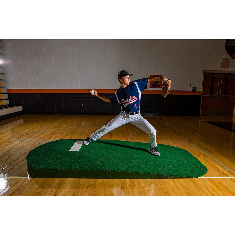 Portolite 10" Full Size Portable Practice Pitching Mound green side view pitching indoor