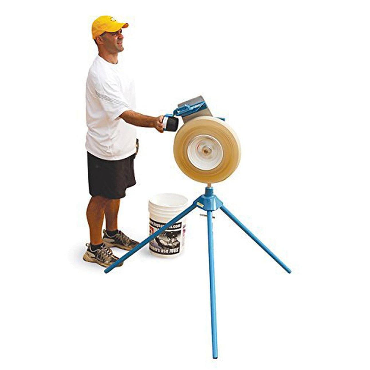 Jugs BP1 Pitching Machine for Baseball or Softball Testing with Player