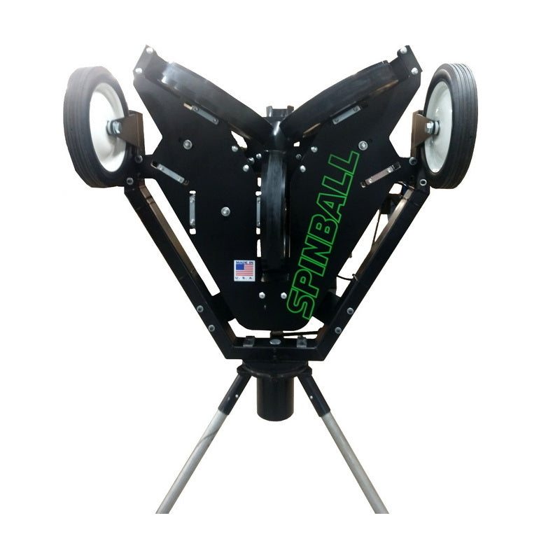 spinball wizard 3 wheel baseball pitching machine front view