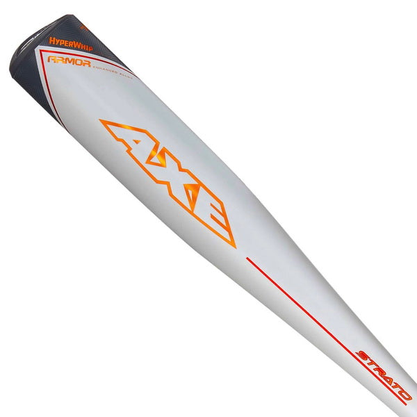 Axe Bat Strato (-10) Alloy Baseball Bat - 2023 Barrel Close Up View With Brand Name