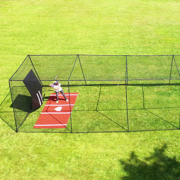 Freestanding Trapezoid Batting Cage for Baseball and Softball top view with batting mat
