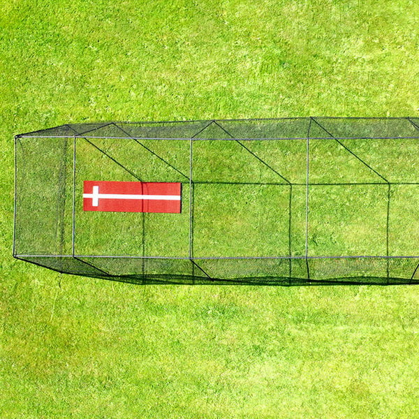 Freestanding Trapezoid Batting Cage for Baseball and Softball with softball pitching mat