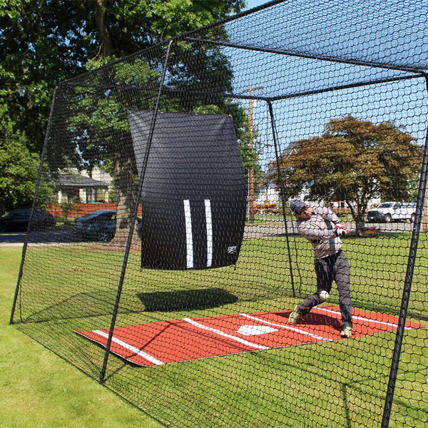 Freestanding Trapezoid Batting Cage for Baseball and Softball backdrop and batting mat