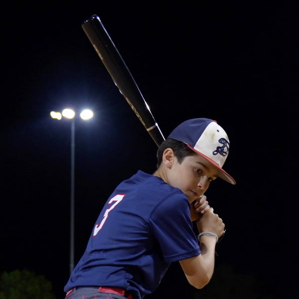 Youth Pro Maple Composite Wood Baseball Bat With Player in Batting Position