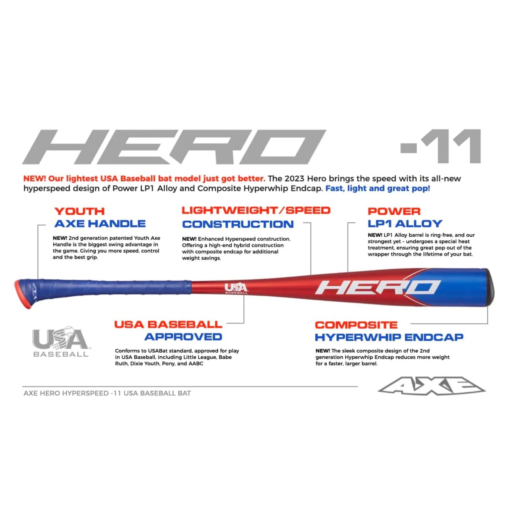 Axe Bat Hero Hyperspeed (-11) Alloy Baseball Bat Specifications