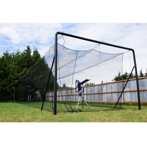 Iron Horse Commercial Batting Cage System Outdoor Side View with Pitching  Machine