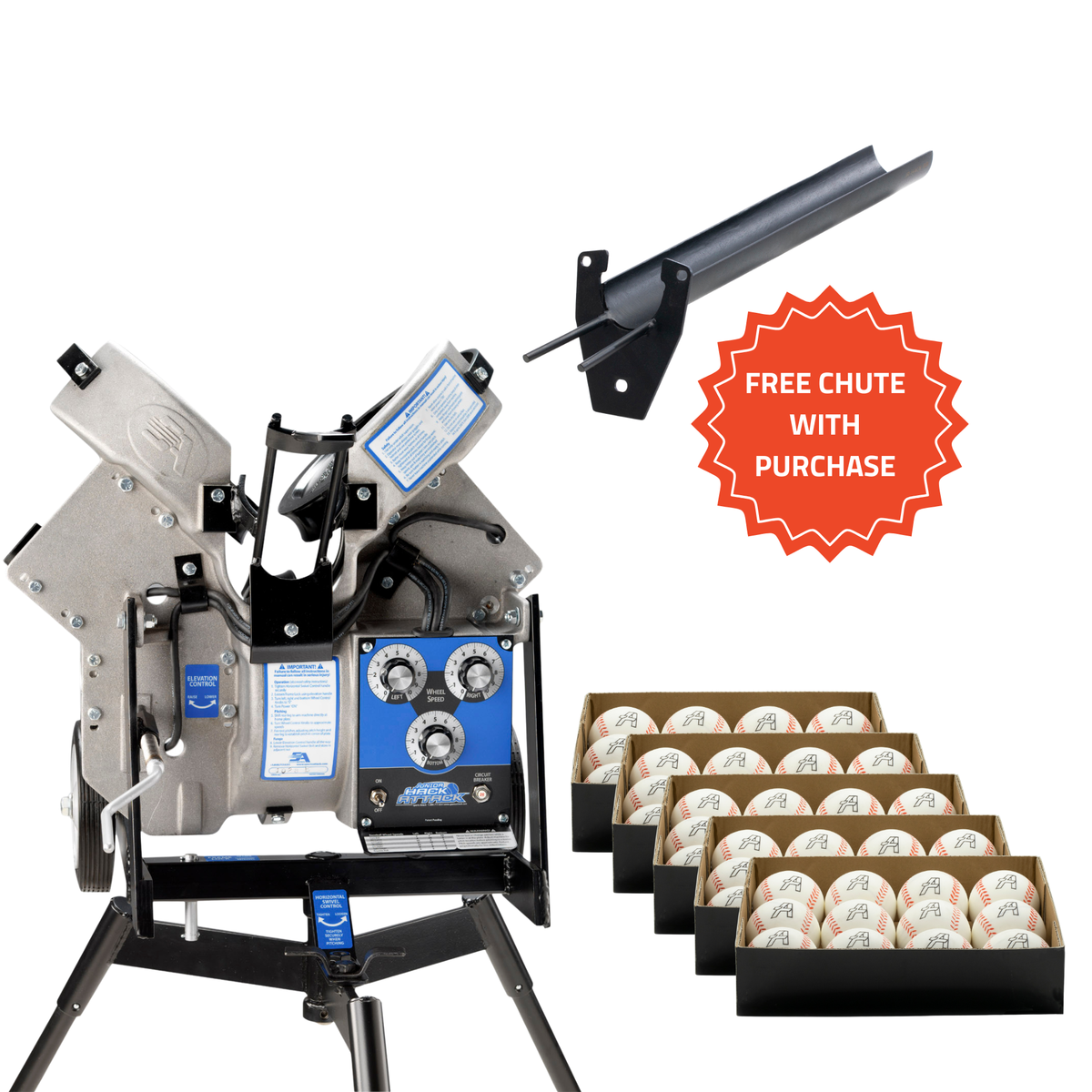 Jr. Hack Attack Complete Setup Baseball Machine + 5 Dozen Balls + FREE Chute