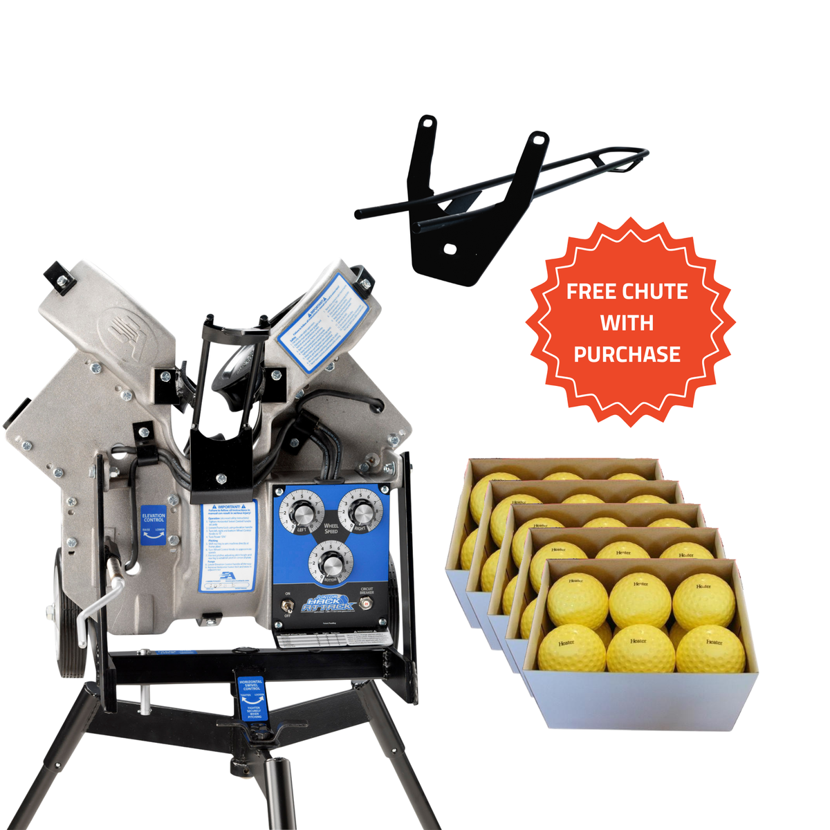 Jr. Hack Attack Complete Setup Softball Machine + 5 Dozen Balls + FREE Chute