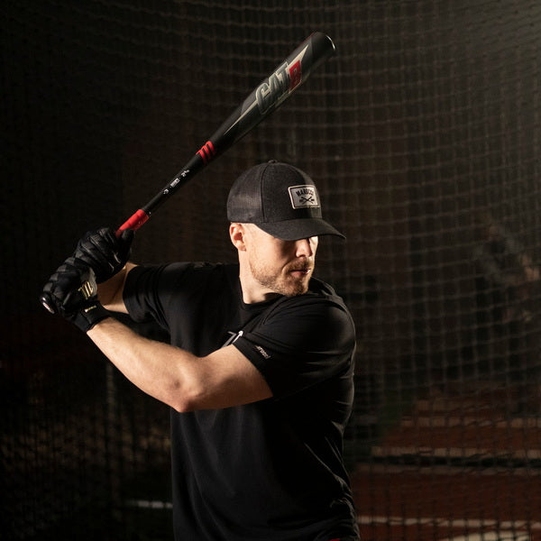 Marucci CAT 8 Black BBCOR Baseball Bat With Player About To Swing