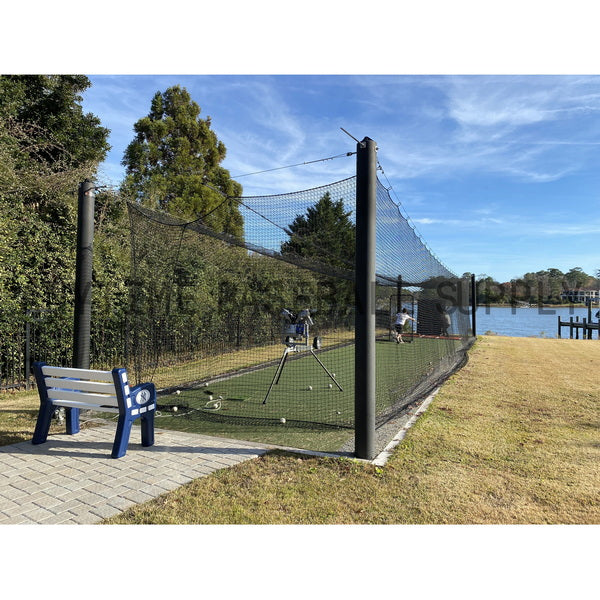 Mastodon Commercial Batting Cage System Side View With Pitching Machine