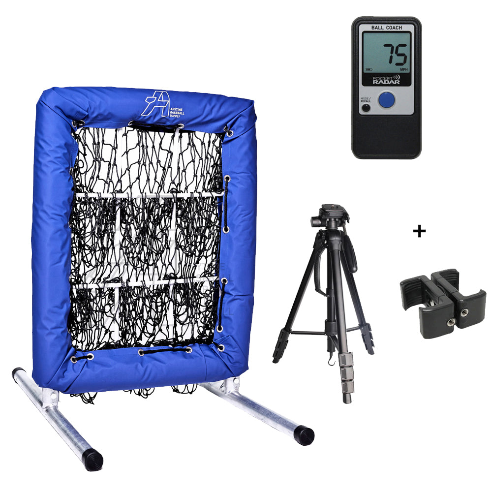 Pitcher's Velocity & Command System - 9 Square Pitching Net + Radar Blue