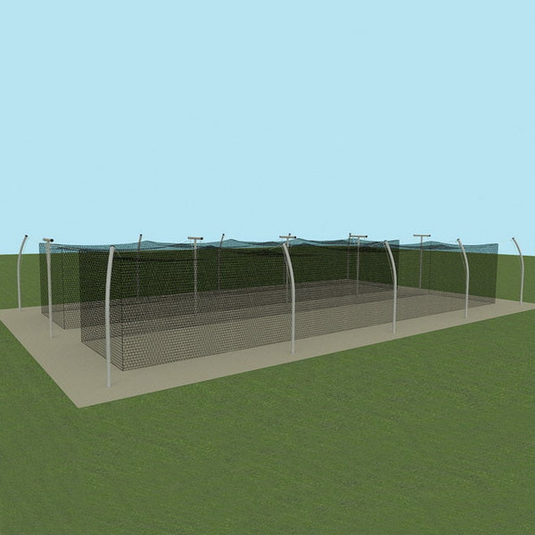 Power Play Pro Batting Cage Frame - 55' - 70' Tandem With Net Side Angled View