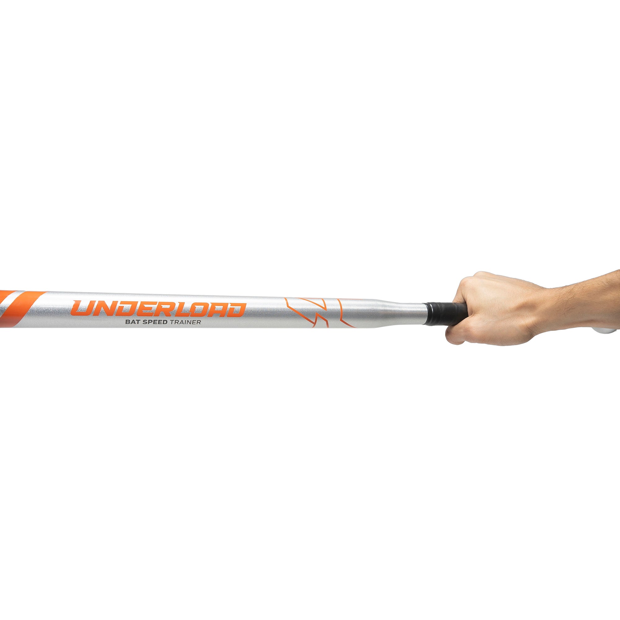 Underload Skinny Bat Speed Trainer Hand holding a baseball bat with 'Underload' branding on a white background