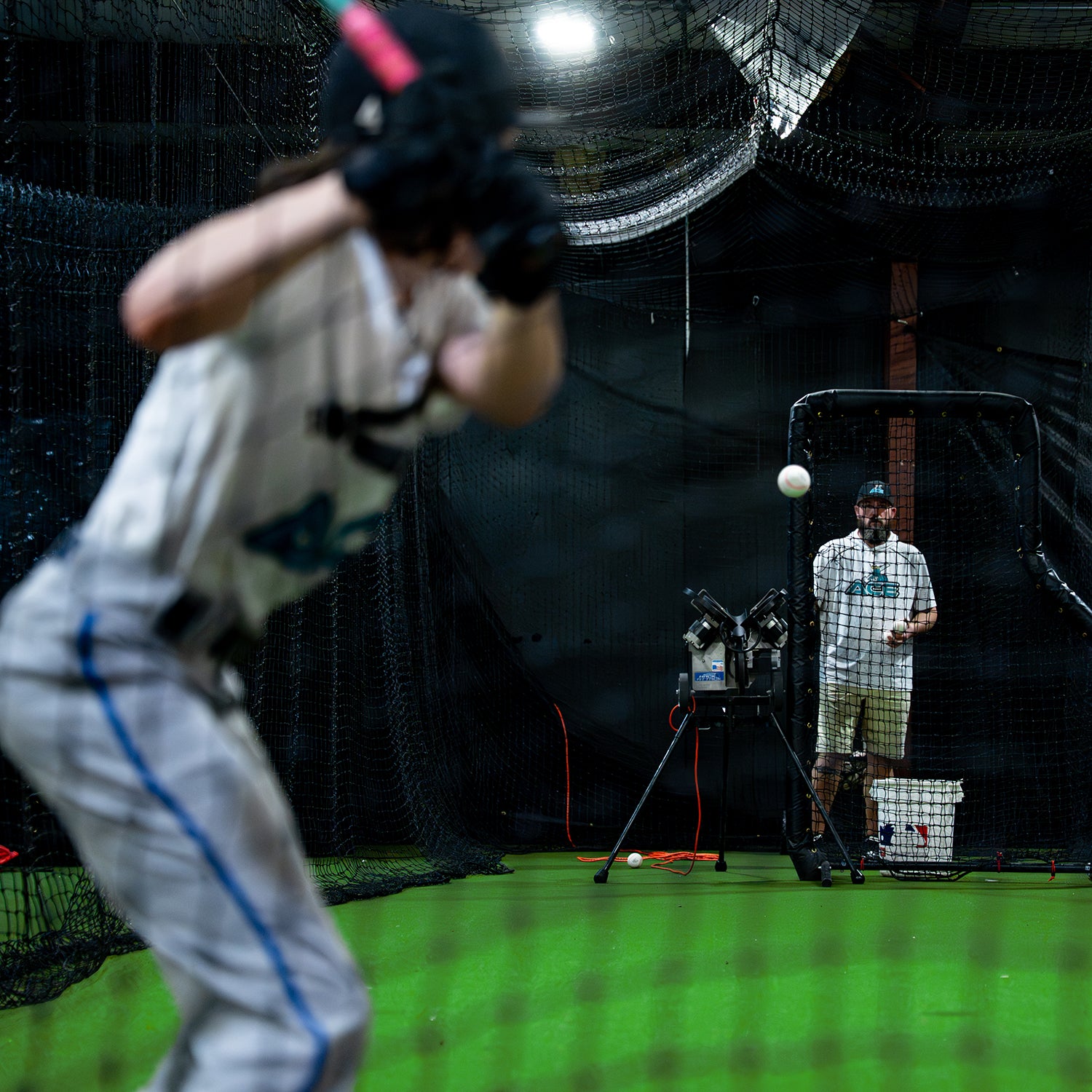 VeloMax Foam Pitching Machine Balls with Sunken Seams Midflight