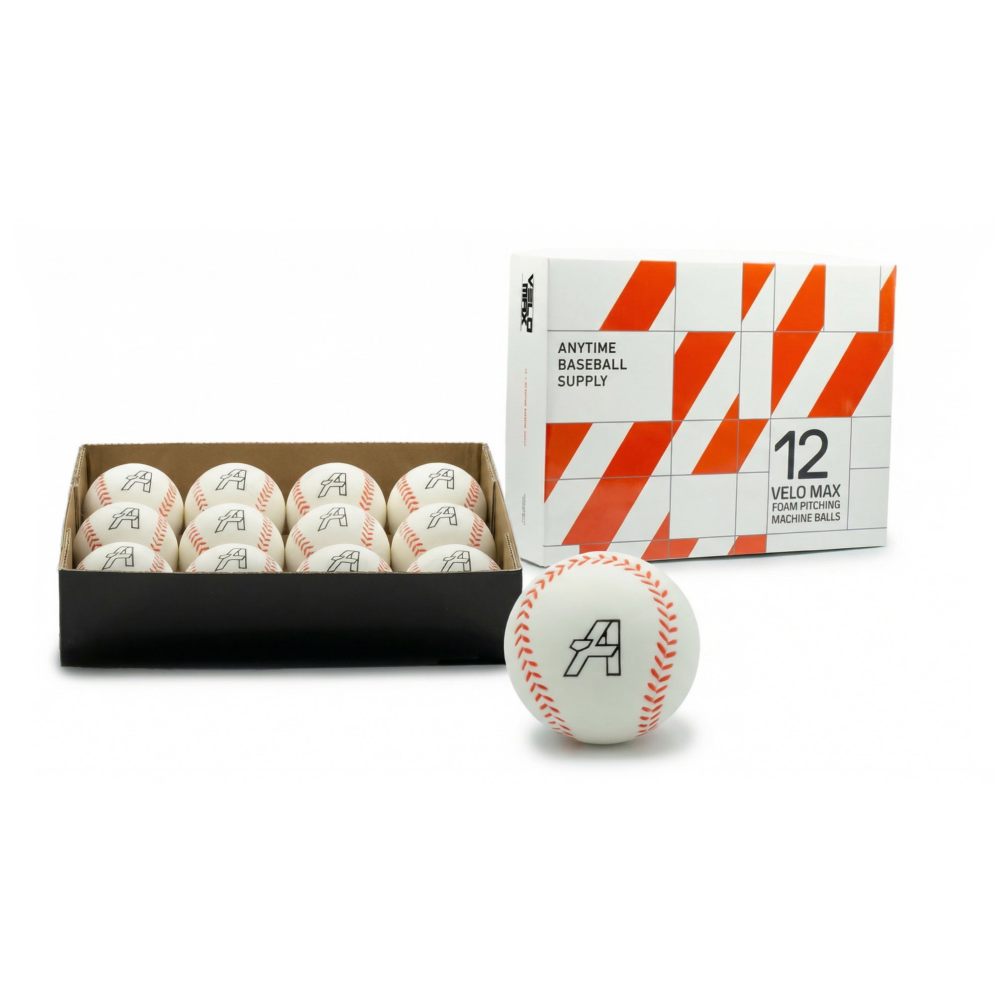 VeloMax Foam Pitching Machine Balls with Sunken Seams White  with Boxes