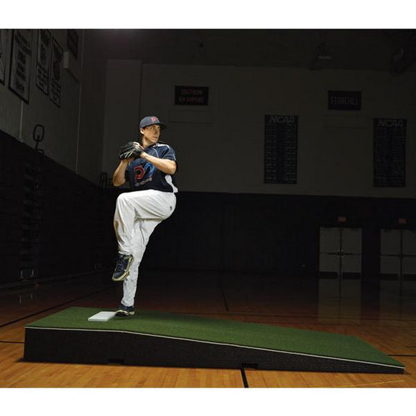 10" Collegiate Portable Indoor Pitching Mound Green Side View With Player