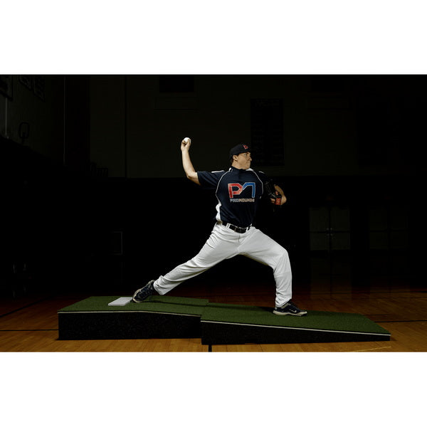 10" Two-Piece Indoor Baseball Pitching Mound Green Side View With Player Throwing Ball