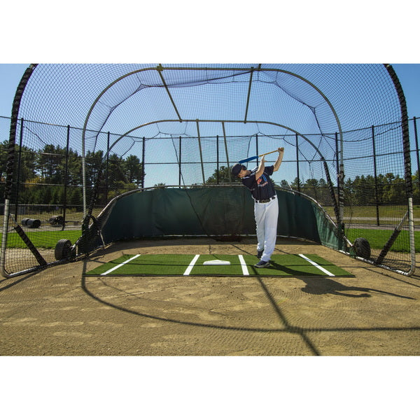 12' x 6' Lined Baseball Batting Mat Pro Green With Player Front View