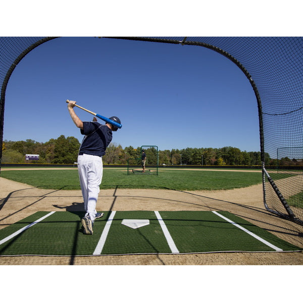 12' x 6' Lined Baseball Batting Mat Pro Green  With Player Rear View