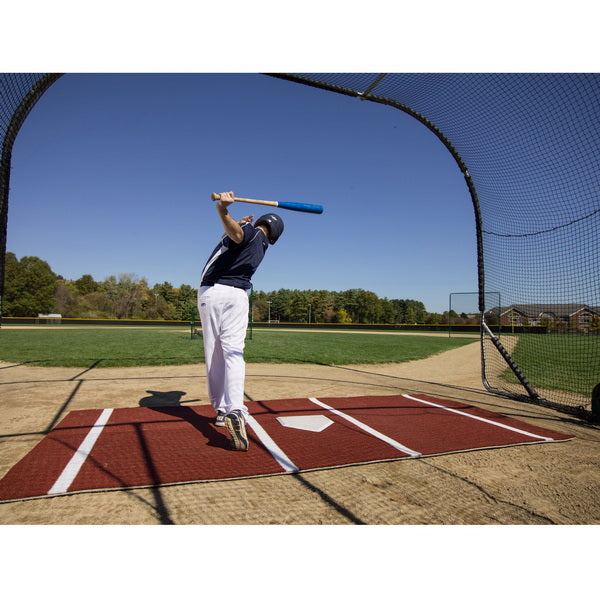 12' x 6' Lined Baseball Batting Mat Pro Clay With Player Rear View