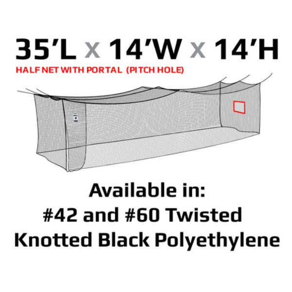 #42 Batting Cage Nets Polyethylene 55ft - 70ft 35L x 14W x 14H