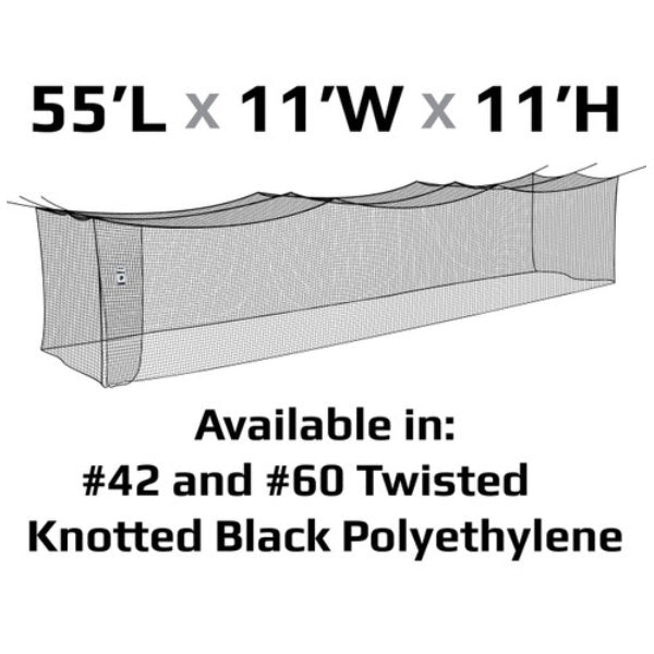 #42 Batting Cage Nets Polyethylene 55ft - 70ft 55L x 11W x 11H