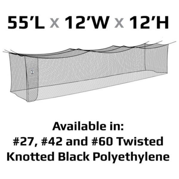 #42 Batting Cage Nets Polyethylene 55ft - 70ft 55L x 12W x 12H