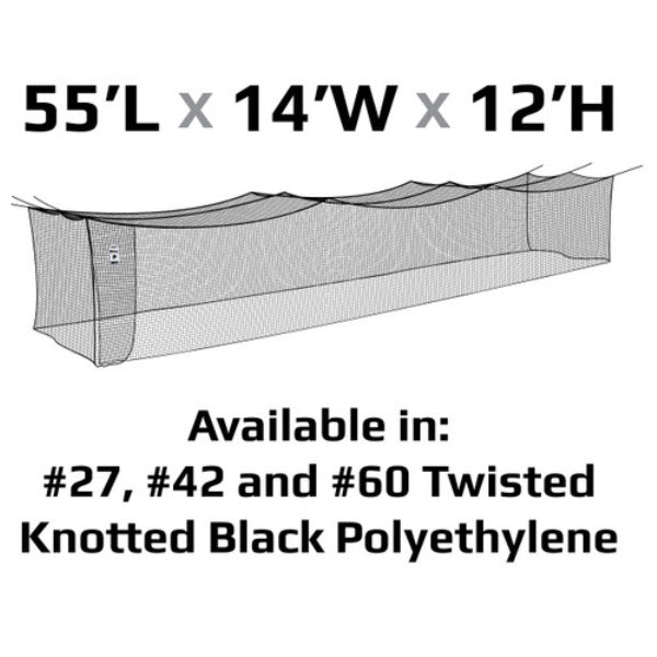 #42 Batting Cage Nets Polyethylene 55ft - 70ft 55L x 14W x 12H