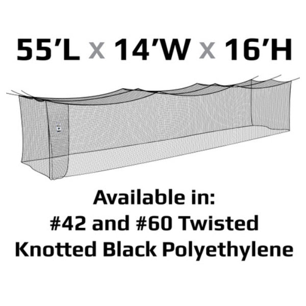#42 Batting Cage Nets Polyethylene 55ft - 70ft 55L x 14W x 16H