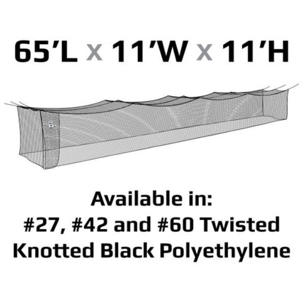 #42 Batting Cage Nets Polyethylene 55ft - 70ft 65L x 11W x 11H
