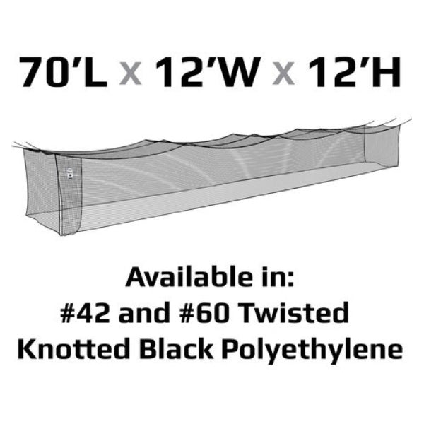 #42 Batting Cage Nets Polyethylene 55ft - 70ft 70L x 12W x 12H