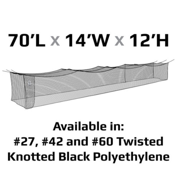 #42 Batting Cage Nets Polyethylene 55ft - 70ft 70L x 14W x 12H