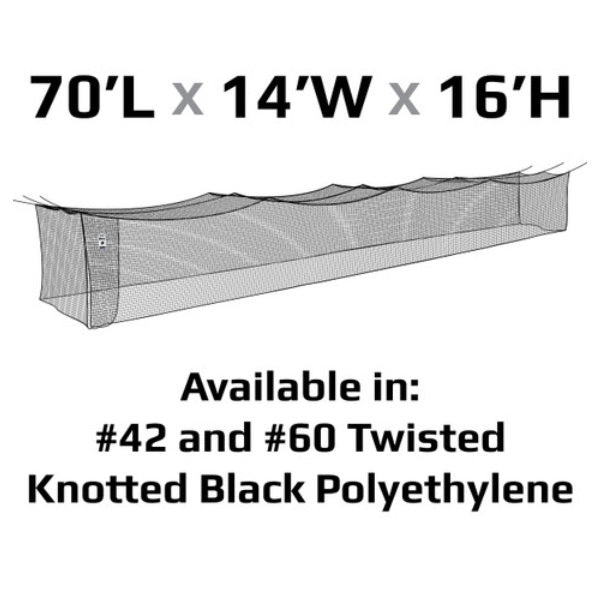 #42 Batting Cage Nets Polyethylene 55ft - 70ft 70L x 14W x 16H