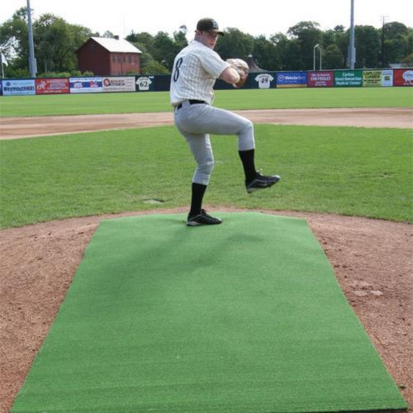 4' x 12' Premium Pitching Mat On The Field With a Player