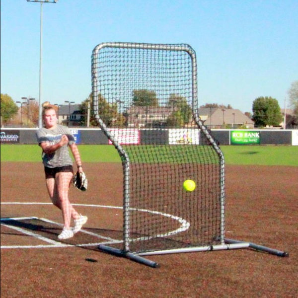 7' x 5' Commercial Z Screen for Baseball & Softball Front View with Pitcher